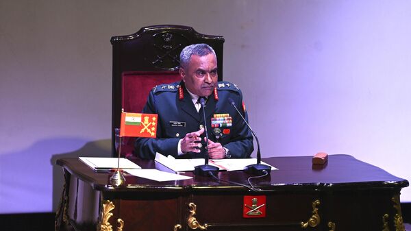Indian Army chief Gen. Manoj Pande addresses a press conference ahead of Army Day in New Delhi, Thursday, Jan. 12, 2023.  - Sputnik भारत