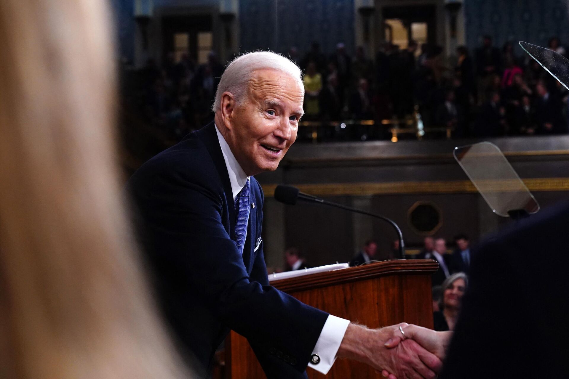 US President Joe Biden departs after delivering his State of the Union address in the House Chamber of the US Capitol in Washington, DC, on March 7, 2024. - Sputnik India, 1920, 02.04.2024