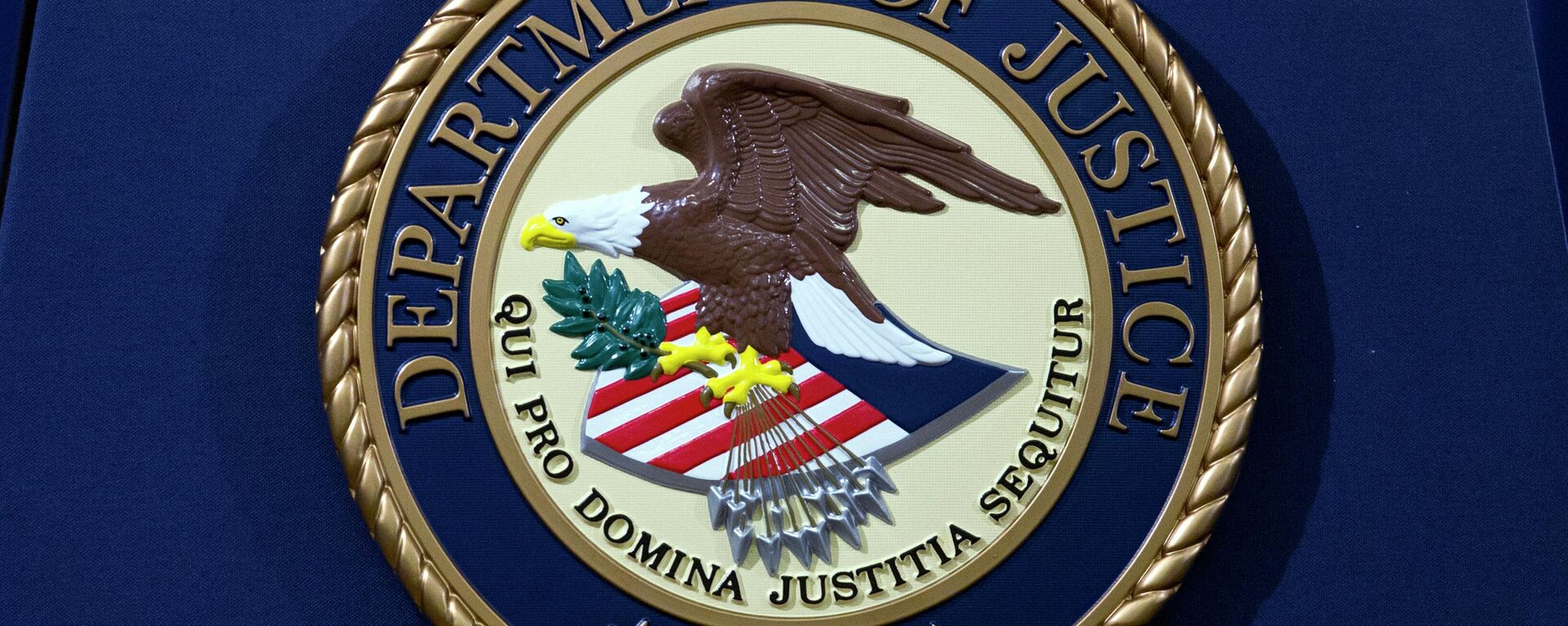 FILE - In this Nov. 28, 2018, file photo, the Department of Justice seal is seen in Washington, D.C. The Justice Department has released a new regulation spelling out detailed nationwide requirements for sex offender registration under a law Congress passed in 2006. The regulation released Monday stems from the Sex Offender Registration and Notification Act. It requires convicted sex offenders to register in the states in which they live, work or attend school.  (AP Photo/Jose Luis Magana, File) - Sputnik India, 1920, 21.03.2024