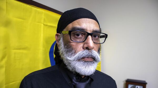 Sikh separatist leader Gurpatwant Singh Pannun is pictured in his office on Wednesday, Nov. 29, 2023, in New York. - Sputnik भारत