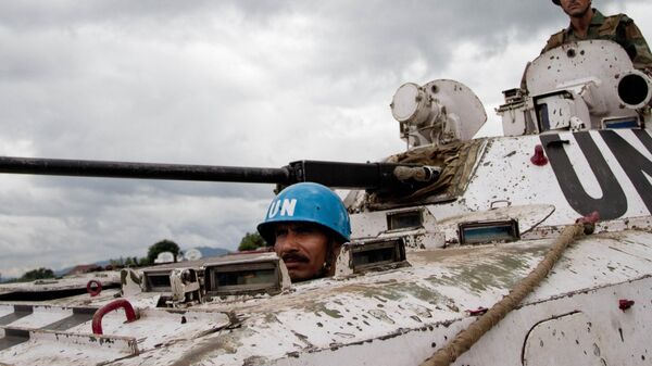 UN peacekeepers from India man an armored light tank in the town of Bunagana, outside of which both Congolese army and rebel forces have set up positions, in Congo Wednesday, May 16, 2012.  - Sputnik India
