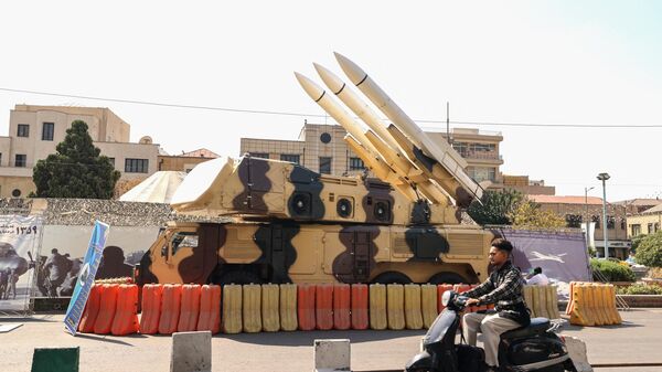 An Iranian Sevom (3rd) Khordad road-mobile medium range air defence missile system displayed on a main road as part of a street exhibition on the occasion of the Islamic Republic's Defence Week at Baharestan Square in Tehran on 27 September 2023.  - Sputnik India