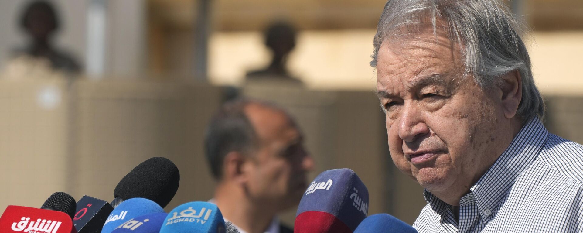 United Nations Secretary General Antonio Guterres speaks after visiting the Rafah border crossing between Egypt and the Gaza Strip, Saturday, March 23, 2024. - Sputnik भारत, 1920, 14.05.2024