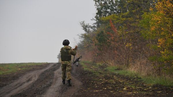 A Russian serviceman of an artillery unit walks toward a position, in the course of Russia's military operation in Zaporozhye region. - Sputnik भारत
