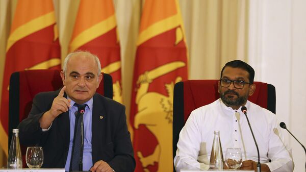 Russian Ambassador to Sri Lanka, Levan S. Dzhagaryan, left, speaks sitting next to Hon. Tharaka Balasuriya, State Minister of Foreign Affairs of Sri Lanka, at a press conference in Colombo, Sri Lanka, Thursday, May 30, 2024.  - Sputnik भारत