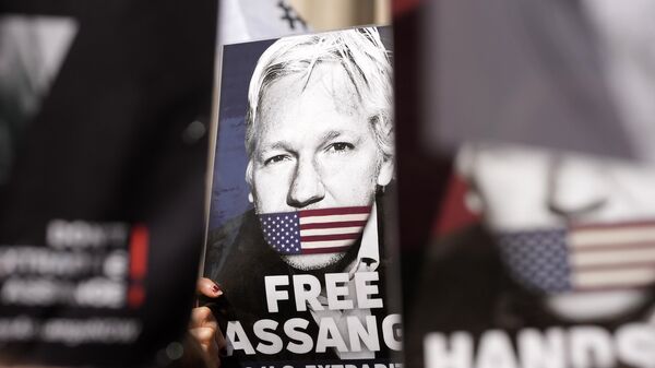Placards featuring WikiLeaks founder Julian Assange. - Sputnik भारत