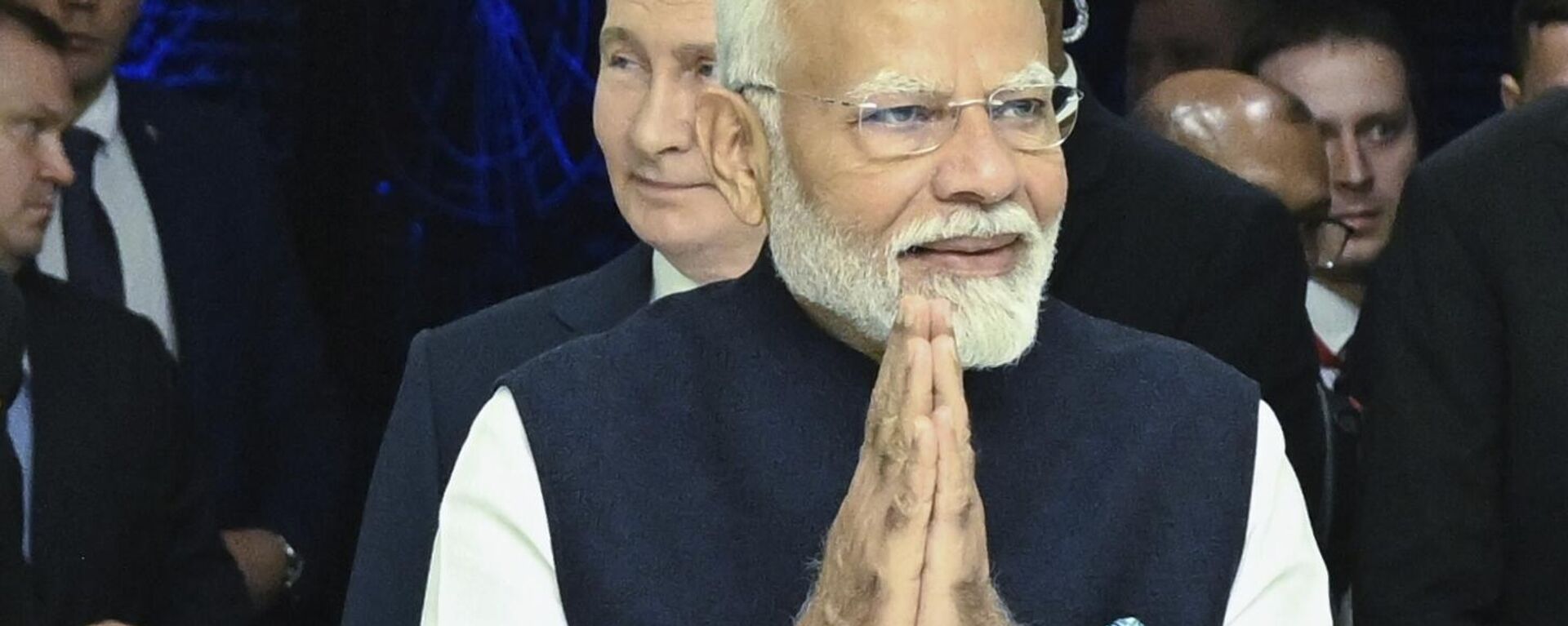 Indian Prime Minister Narendra Modi, front, and Russian President Vladimir Putin visit Atom pavilion at the Exhibition of Achievements of National Economy (VDNKh) in Moscow, Russia, Tuesday, July 9, 2024. (Alexey Maishev, Sputnik, Kremlin Pool Photo) - Sputnik भारत, 1920, 09.07.2024