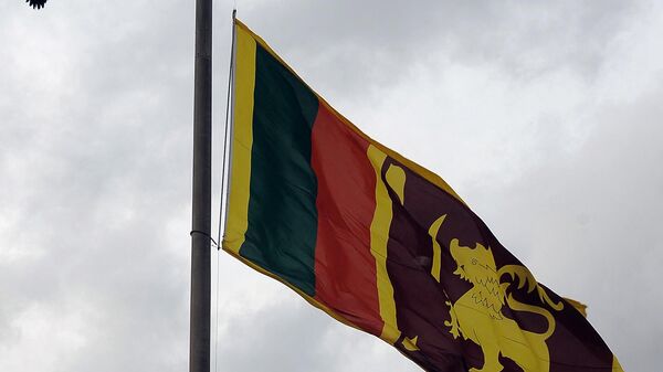 Sri Lankan Army soldiers stand at attention near the Sri Lanka's national flag as it is lowered as part of a daily ceremony at Galle Face Green, a promenade in Colombo on June 4, 2013. - Sputnik India