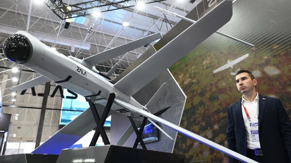 Zala Lancet drone on display at the ARMY-2024 defense expo in forum in Moscow region. - Sputnik India