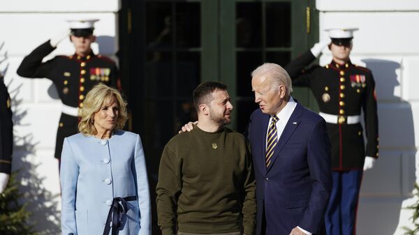 US President Joe Biden welcomes Volodymyr Zelensky at the White House in Washington, Wednesday, Dec. 21, 2022.  - Sputnik भारत