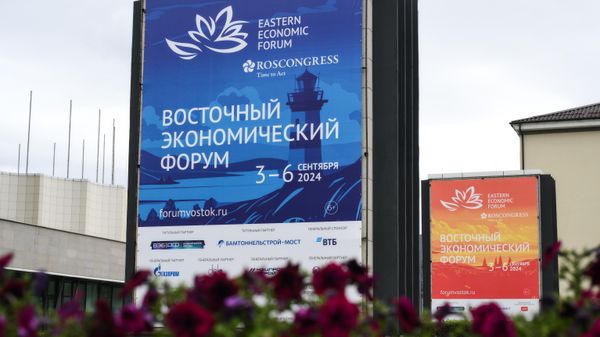 EEF banners are installed on a city street ahead of the 2024 Eastern Economic Forum (EEF) - Sputnik भारत