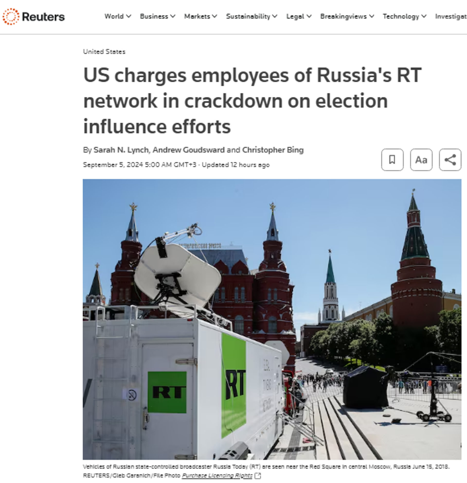 Screenshot of publication by Reuters. - Sputnik भारत, 1920, 06.09.2024