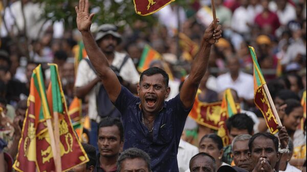 A supporter of Sri Lanka's president Ranil Wickremesinghe cheers during a public rally in Colombo, Sri Lanka, Wednesday, Aug. 28, 2024. - Sputnik India