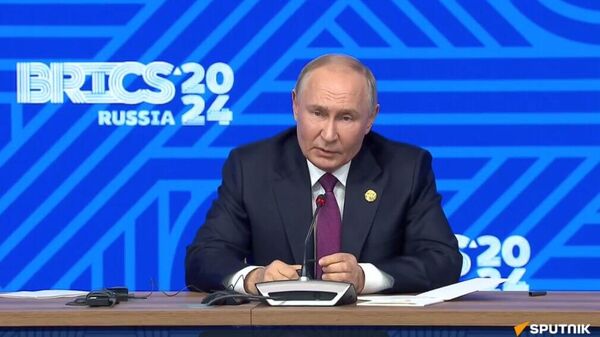 Russian president Vladimir Putin during the press conference following the BRICS summit in Kazan - Sputnik भारत