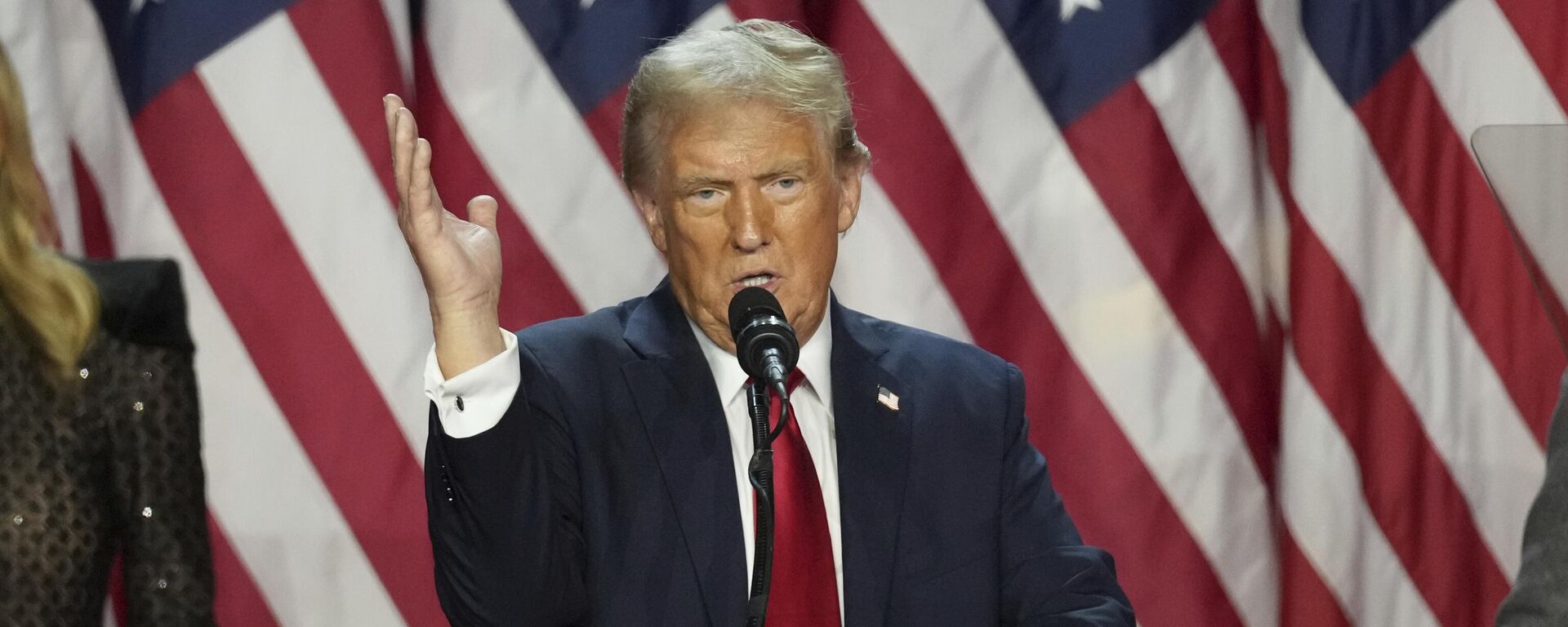 Republican Presidential nominee former President Donald Trump speaks at the Palm Beach County Convention Center during an election night watch party, Wednesday, Nov. 6, 2024, in West Palm Beach, Fla. (AP Photo/Lynne Sladky) - Sputnik India, 1920, 06.12.2024