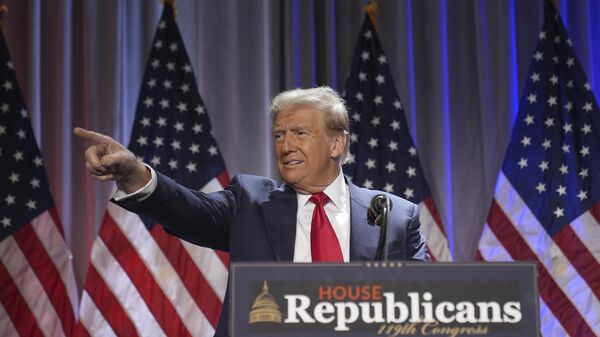 President-elect Donald Trump speaks as he arrives for a meeting with the House GOP conference, Wednesday, Nov. 13, 2024, in Washington.  - Sputnik India