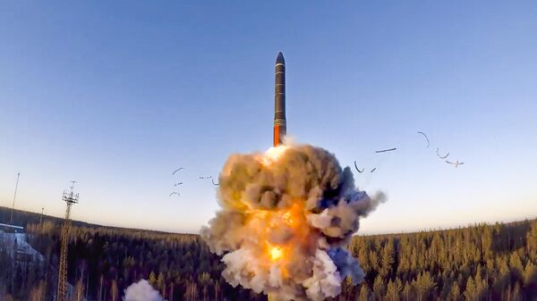 In this file photo taken from a video distributed by Russian Defense Ministry Press Service, on Wednesday, Dec. 9, 2020, a rocket launches from missile system as part of a ground-based intercontinental ballistic missile test launched from the Plesetsk facility in northwestern Russia - Sputnik भारत