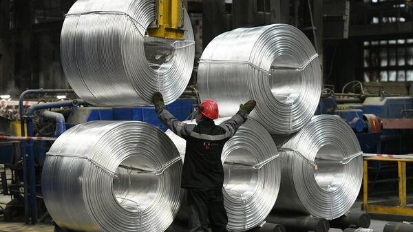 The products of the plant – aluminum wire rod at the Irkutsk Aluminum Plant in Shelekhov, Russia. The plant is one of the largest and oldest aluminum plants in Eastern Siberia and Russia. It is part of the United Company RUSAL. Alexey Maishchev /Sputnik - Sputnik India