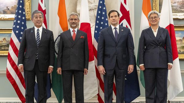 Japan's Foreign Minister Iwaya Takeshi, from left, India's External Affairs Minister Subrahmanyam Jaishankar, Secretary of State Marco Rubio and Australia's Foreign Minister Penny Wong pose for a photograph before meeting at the State Department, Tuesday, Jan. 21, 2025, in Washington. (AP Photo/Jacquelyn Martin) - Sputnik India