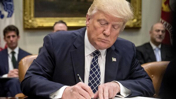  President Donald Trump signs an executive order in the Roosevelt Room of the White House in Washington, April 25, 2017. - Sputnik India