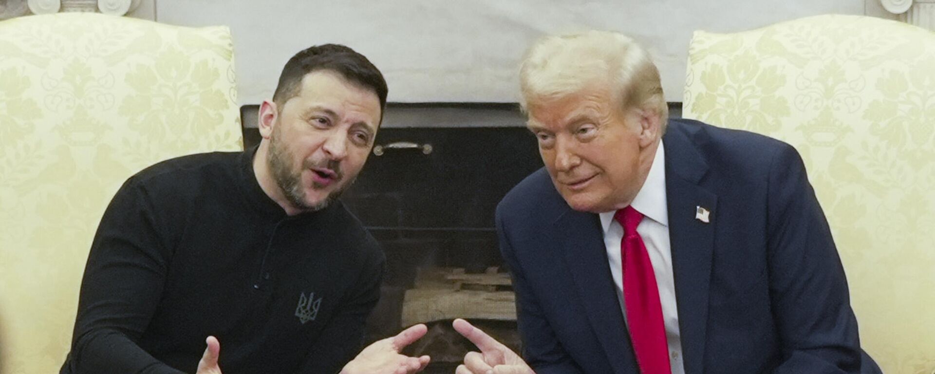 President Donald Trump, right, meets with Ukraine's Volodymyr Zelensky in the Oval Office at the White House, Friday, Feb. 28, 2025, in Washington.  - Sputnik भारत, 1920, 06.06.2025