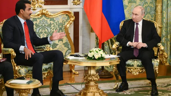 Russian President Vladimir Putin meets with Emir of Qatar Tamim bin Hamad Al-Thani - Sputnik भारत