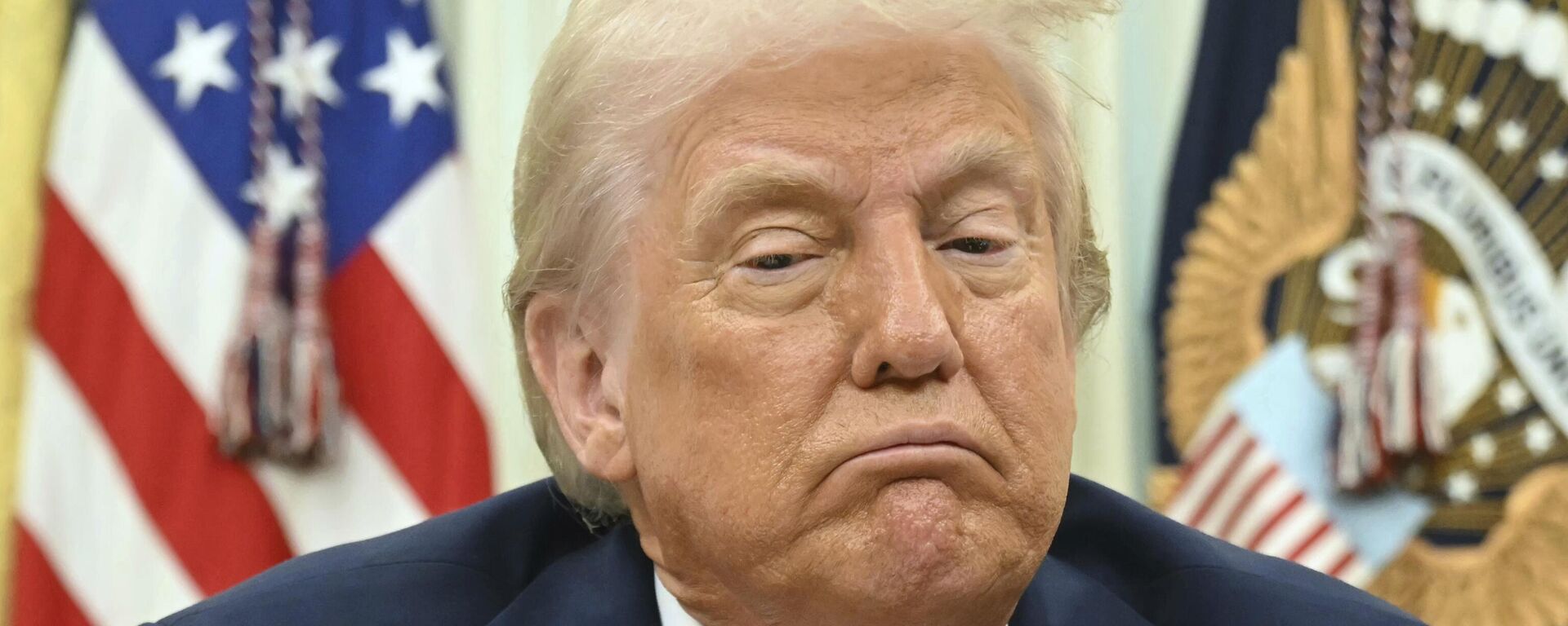President Donald Trump speaks to reporters before signing an executive order in the Oval Office of the White House in Washington, Monday, March 31, 2025.  - Sputnik भारत, 1920, 14.07.2025