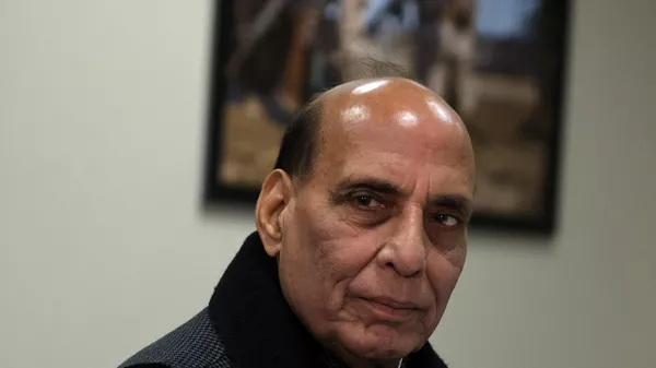 ARLINGTON, VIRGINIA - APRIL 11: Indian Minister of Defense Rajnath Singh attends a meeting with U.S. Secretary of Defense Lloyd Austin at the Pentagon April 11, 2022 in Arlington, Virginia. Defense Minister Singh is in Washington to attend the U.S.-India 2+2 Ministerial Dialogue. (Photo by Alex Wong/Getty Images) - Sputnik भारत