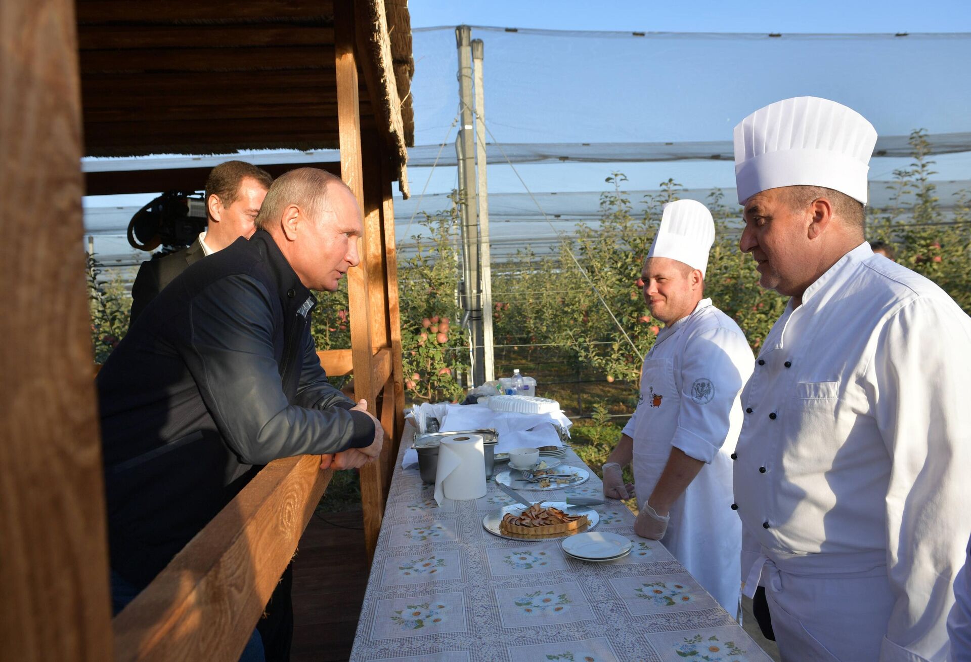 Russian President Vladimir Putin and Russian Prime Minister Dmitry Medvedev during a visit to the agricultural enterprise Rassvet in Stavropol Krai. - Sputnik भारत, 1920, 07.05.2025
