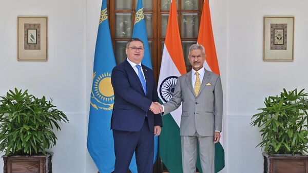 Indian External Affairs Minister (EAM) S Jaishankar meets Kazakhstan's Deputy Prime Minister/Foreign Minister Murat Nurtleu at New Delhi's Hyderabad House on Thursday.  - Sputnik India