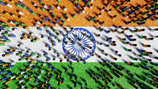 Peg humans standing on a national flag of India. Illustration of the concept of Indian population - Sputnik भारत