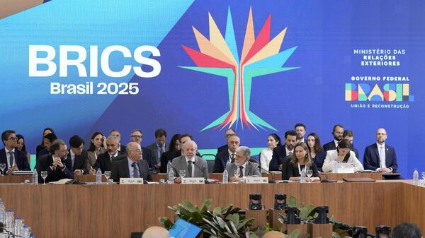 Brazil's President Luiz Inacio Lula da Silva, center front, during the opening session of the First Sherpa Meeting in preparation for the July BRICS meeting in Brazil, at Itamaraty Palace, in Brasilia, Brazil, Wednesday, Feb. 26, 2025. - Sputnik भारत