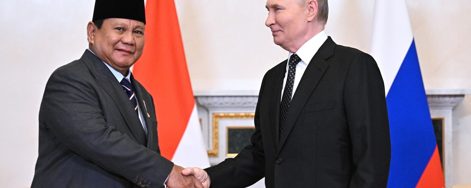 Indonesian President Prabowo Subianto and Russian President Vladimir Putin at the 2025 St. Petersburg International Economic Forum (SPIEF) - Sputnik India, 1920, 13.04.2026
