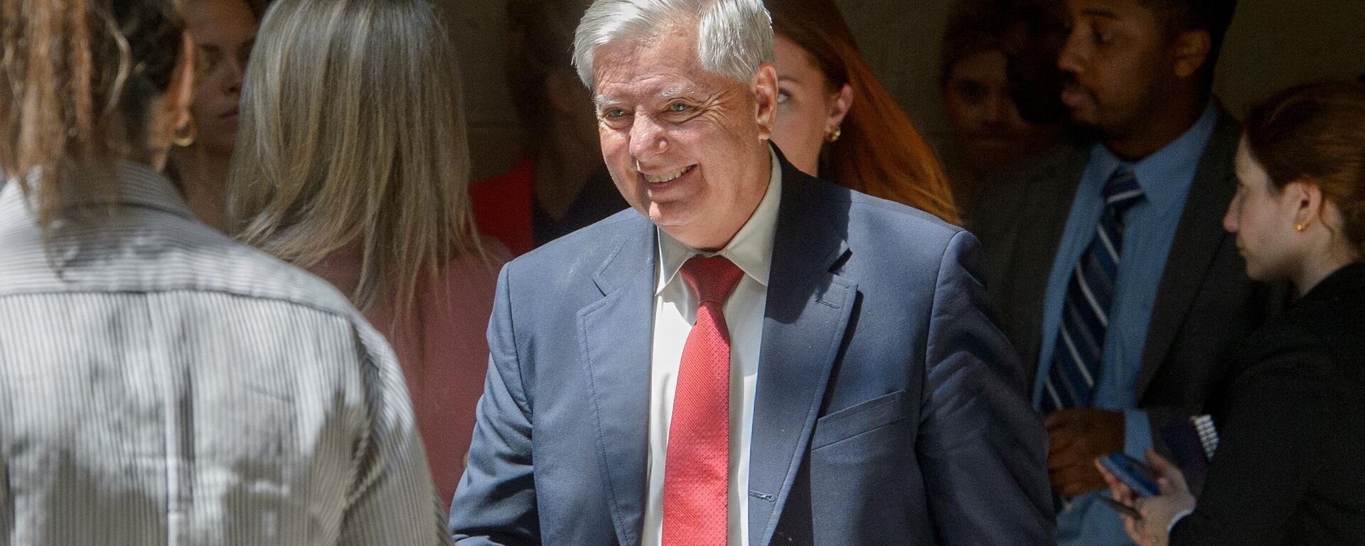 Sen. Lindsey Graham, R-S.C., right, departs following a classified briefing on President Donald Trump's directed strikes on Iranian nuclear facilities, Washington, Thursday, June 26, 2025. - Sputnik India, 1920, 22.07.2025