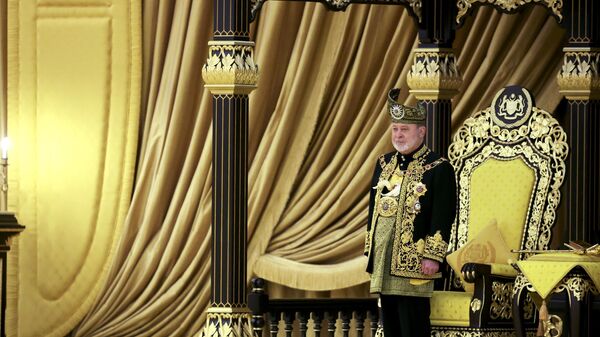 The 17th King of Malaysia, Sultan Ibrahim Iskandar stands in front of the throne during his coronation at the National Palace in Kuala Lumpur, Malaysia, Saturday, July 20, 2024 - Sputnik India