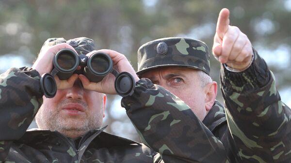 Former President of Ukraine Alexander Turchinov, left, and Former Defense Minister Mikhail Koval during a military exercise at the Desna training ground in the Chernigov Region - Sputnik India