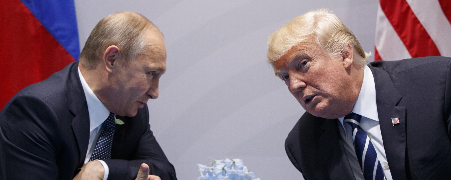 President Donald Trump, right, meets with Russian President Vladimir Putin at the G-20 Summit in Hamburg, July 7, 2017.  - Sputnik India, 1920, 09.08.2025