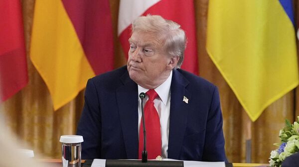 US President Donald Trump participates in a meeting with Volodymyr Zelensky and European leaders in the East Room of the White House, Monday, Aug. 18, 2025, in Washington.  - Sputnik India