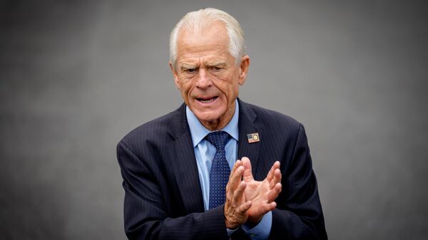 Trade advisor to U.S. President Donald Trump Peter Navarro speaks to members of the media following a television interview on the North Lawn of the White House on May 29, 2025 in Washington, DC. - Sputnik भारत