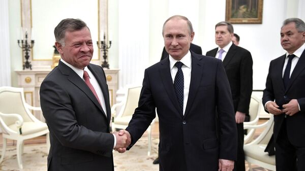 MOSCOW, RUSSIA FEBRUARY 15 : (----EDITORIAL USE ONLY  MANDATORY CREDIT - ALEXEI DRUZHININ / RUSSIAN PRESIDENTIAL PRESS AND INFORMATION OFFICE / HANDOUT - NO MARKETING NO ADVERTISING CAMPAIGNS - DISTRIBUTED AS A SERVICE TO CLIENTS----) Russia's President Vladimir Putin (R) meets with King Abdullah II of Jordan (L) at Moscow's Kremlin in Moscow, Russia on February 15, 2018. (Photo by Alexei Nikolsky/Russian Presidential Press and Information Office / Handout/Anadolu Agency/Getty Images) - Sputnik India