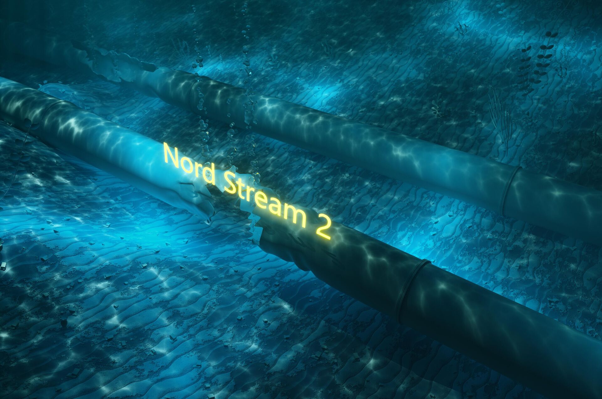 3d render illustration of an underwater oil pipeline with a neon inscription Nord Stream 2. The pipes are destroyed after the explosion. 3d render illustration of an underwater oil pipeline with a neon inscription Nord Stream 2. The pipes are destroyed after the explosion. - Sputnik भारत, 1920, 22.08.2025