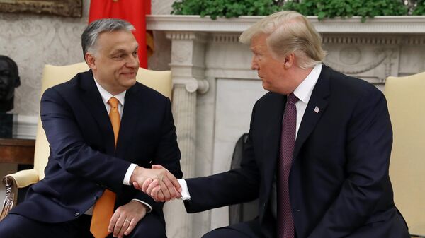 U.S. President Donald Trump shakes hands with Hungarian Prime Minister Viktor Orban during a meeting in the Oval Office on May 13, 2019 in Washington, DC. - Sputnik भारत