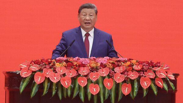 September 3, 2025. Chinese President Xi Jinping speaks at a reception on the occasion of the 80th anniversary of the Victory of the Chinese people in the War of Resistance against Japan and the end of World War II. - Sputnik India
