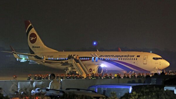 Bangladesh’s state-run Biman Bangladesh Airlines flight is seen after it made an emergency landing at the airport in Chittagong, Bangladesh, Sunday, Feb.24, 2019. - Sputnik India
