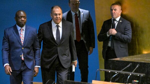 Russian Foreign Minister Sergey Lavrov heads to the stage for his address to the 80th Session of the United Nations General Assembly in New York, September 27, 2025. - Sputnik India