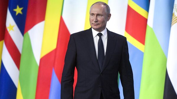 Russian President Vladimir Putin leaves a podium after his statement to the media at the Russia-Africa summit in the Black Sea resort of Sochi, Russia, Thursday, Oct. 24, 2019. (Alexei Druzhinin, Sputnik, Kremlin Pool Photo via AP) - Sputnik India