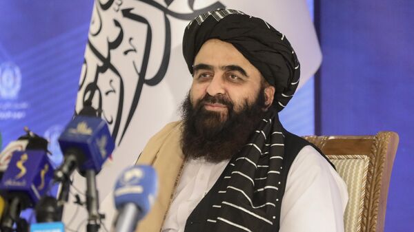 The foreign minister in Afghanistan’s new Taliban-run Cabinet, Amir Khan Muttaqi, gives a press conference in Kabul, Afghanistan, Tuesday, Sept. 14, 2021. Muttaqi said Tuesday that the government remains committed to its promises not to allow militants to use its territory to attack others. (AP Photo/Muhammad Farooq) - Sputnik India