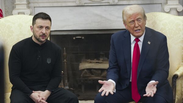 President Donald Trump, right, meets with Volodymyr Zelensky in the Oval Office at the White House, Friday, Feb. 28, 2025, in Washington.  - Sputnik भारत