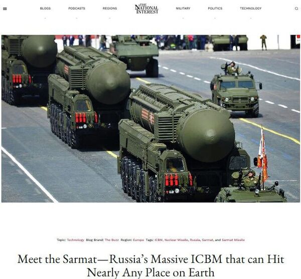 National Interest's article about Russia's Sarmat National Interest's article about Russia's Sarmat - Sputnik भारत