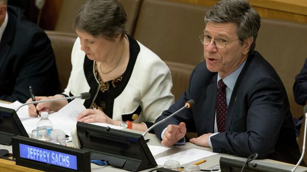 Earth Institute at Columbia University Director Jeffrey Sachs speaks during a high level meeting on the Implementation of the Climate and Development Agendas, Friday, April 22, 2016, at U.N. headquarters. (AP Photo/Mary Altaffer) - Sputnik भारत